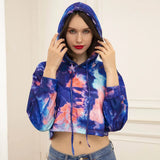 Autumn And Winter New Tie-Dye Printed Hooded Hoodie Short-Style Sweater Women's Long-Sleeved