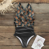 In The Forest One-piece Swimsuit Women Deep V neck Back Cutout Ruffle Monokini 2021 Summer Bathing Suit Swimwear