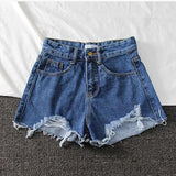 2021 New Summer Women Wide Leg Hole Black Denim Shorts Casual Female Streetwear Loose Solid Color White Jeans