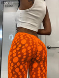 Embroidered Sheer Mesh Leggings Women Pants 2023 Summer Casual Skinny Stretch Dot Print Trousers Lady Bottoms