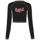 T-shirt y2k Vintage T-shirt Street goth T-shirt Harajuku black Women Short Sleeve Tee Tops BRATZ Print roupas