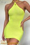 Elegant Halter Knitted Mini Dress for Women Fashion Outfits Party Club Sexy Sleeveless Bodycon Dresses