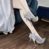 Version Of The New Student High Heels Female Adult 18Th Birthday Gift Wedding Shoes Fine Heel Tip Bow Single