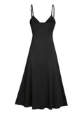 Plain Color Twisted Slit Plunging Midi Dress Solid Color Casual High Waist Plunging Neck Sleeveless High Stretch
