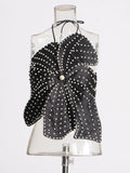 Hot Girl Designer Autumn 2025 New Hanging Neck Three-Dimensional Flower Nail Bead Pearl Wipe Chest