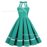 60s Women Pleated Dress Strapless Cotton Red Green Pink Elegant Sundress V Neck Robe Femme Pin Up Rockabilly Party
