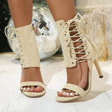Zingj High-Heeled Strap Open-Toed Fish Mouth Strap Hollowed-Out Sandals Roman Short Tube Fashion Women's Cool