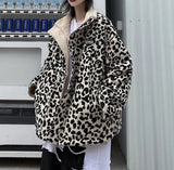 Print Women Fleece Jackets Motorcycle Jacket Faux Lamb Fur Kawaii Coat Teddy Fur Coat Fleece Parkas Cropped