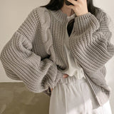 Cable Knit Loose Zip Up CardiganOutfit