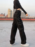 Patchwork Baggy Jeans Fashion Streetwear Cotton Women Denim Trouser Loose Cargo Pants Korean Jeans