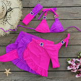 Solid Color Splicing Three-Point Bikini Short Skirt Three-Piece Split Swimsuit Women 2025