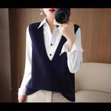 French Style V-Neckline Knitted Vest For Women's Spring And Autumn Style Sleeveless Sweater Vest With Shoulder