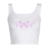 Embroidery Butterfly Women Tank Tops Tees Summer Sleevless Casual Crop Top Ladies White Fashion Mini Vest