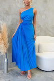 Zingj Spring And Summer Elegant Folding Dress Single Shoulder Waist Hollow Dress