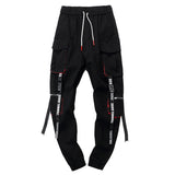 Tide Ribbon Strap Foot Overalls Men's Tide Brand Personality Hip-Hop Multi-Pocket Ribbon Mouth Casual