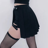 Gothic Harajuku Pleated Skirts Women with Leg Ring Black High Waist Short Skirt Summer Punk Casual Mini Skirt