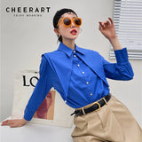 Blue Long Sleeve Designer Shirt Women Layer Collar Button Up Fashion Ladies Tops And Blouses Korean Fashion