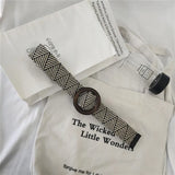 braided belt wood buckle summer vacation dress wide belt mori