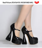 Onlymaker Women Pumps Platform Black Patent Leather Spike High Heels Slip-On Buckle Big Size Fashion Elegant Mary Jane