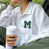 Letter Print White Loose Sweatshirts Y2k Autumn Winter 2021 Long Sleeve Hoodie Women Casual Oversized Pullover