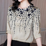 Women Satin Blouse Print Half Sleeve Loose Casual Shirts Women Fashion 2023 Spring Summer Tops Elegant Blusas