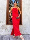3d Flower Cotton Linen Sling Maxi Dresses Women Backless Sleeveless Slim Long Robes 2024 Chic Lady Vacation Party