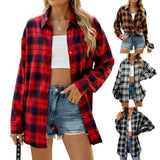 Zingj New Autumn / Winter 2024 Lapel Retro Hook Flower Casual Long-Sleeved Plaid Shirt-Outfit
