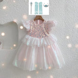 Pretty Girls Dress Birthday Party Cartoon Princess Dress Lace Kids Ball Gown Elegant Dress Cute Casual Dress Size