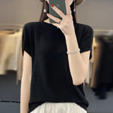 Zingj Line Of Clothing Worsted Short Sleeve Female Round Collar Loose Thin Bat Sleeve Vest Shirt Hollow Out Outside The Hair-Outfit