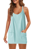 Summer Solid Sleeveless Dress Fine Shoulder Strap Vest Skirt Sports Skirt