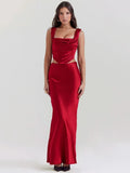 Satin Corset Top & Maxi Skirt Two Piece