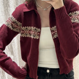 Vintage Polo Collar Zip Up Knit CardiganOutfit