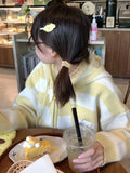 Japanese Kawaii Cartoon Dog Embroidery Knited Cardigan Women All Match Striped Sweater Jackets Hooded Coats