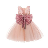 Color Princess Party Dress For Girls Big Bowknot 1 Year Old Birthday Costume Luxury Shining Sequined Girl Frocks