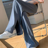 2022 Summer Women's Wide Leg Pants Korean High Waist Loose Casual Pants Woman Comfortable Cool Split Straight