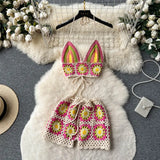 Zingj Wind Knit Suit Female Summer Hollow Out Embroidered Back Sling With Chest Sweet Cool Hot Girl Short