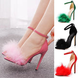Feather High-Heeled Sandals 45 Yards 46 Yards Pink Light Mouth With Fish Mouth High Heel Sandals