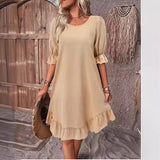 Zingj New Round Collar Casual In The Loose Dress Women's Dress-Outfit