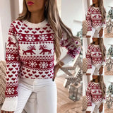 Zingj Wish Women's New Christmas Elk Sweater Long Sleeve Knit Round Collar