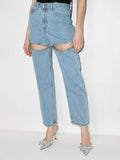 New Fall 2025 Mid-Waist Straight Tube Long Thigh Hollow-Out
