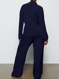 Long Sleeve Button Down Ribbed Knit Pajamas Set- Outfit
