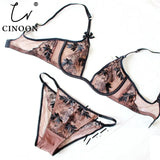 Ultra-thin underwear set Deep U plunge bra set Push up bralette Embroidery Sexy Women's Lace intimate
