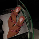 Holiday Roman Wind Two Wearing Sandals Word With Pointed Gold Fine Heel Shoes Outside Wearing Cool Slippers