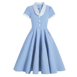 Summer Women Elegant Vintage Midi Dress Sexy Solid Patchwork A-line Vestidos Short Sleeve Party dress 2022 Robe