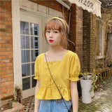 Shirts Women Summer Short Sleeve Square Collar Ruffles Crop Top Chic Fashion Korean Style Casual Womens Ulzzang