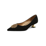 Spring 2025 New Soft Leather Pointed Metal Buckle Shallow Single Shoes Cat With Temperament Commuting High