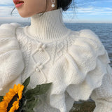 Zingj New Autumn And Winter Princess Wind Add Thick Versatile Western Style Jacket High Collar Temperament White Twist Heavy Industry Sweater Female-Outfit