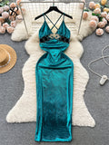 Sexy Evening Party Dress Circle Hollow Out Strap Corss Backless 2024 New INS Gentle Bodycon Slim Fit Long Party