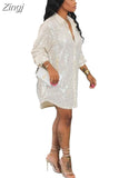 Spring Women Sequins Dress Ladies Casual Slim Office Retro Elegant Turn-down Collar High Waist Long Sleeve Party