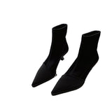 Zingj New Autumn And Winter 2024 Wind Silk And Satin Sleeve Fashion Pointed Short Boots Women's Thin Heel Elastic Silk Stockings Boots Short Tube Thin